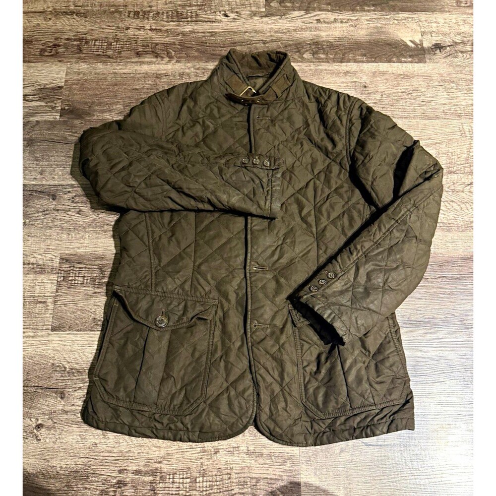 Barbour Quilted Lutz Jacket Olive Green Collar Size Medium M England (READ)